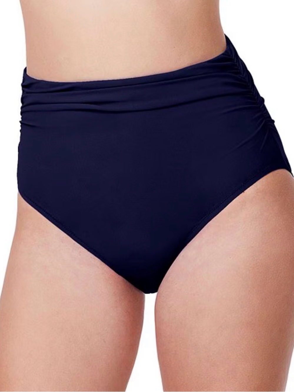 NWT PROFILE BY GOTTEX TUTTI FRUTTI SHIRRED HIGH WAIST SWIM BOTTOM -Navy -Size 14